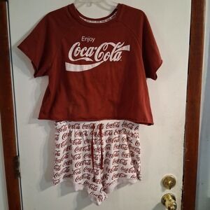 Coca-Cola Fun Summer Pajama Set PJs Cropped Cute With Flaws XL‎